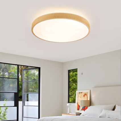 Brilagi - Димируемо LED таванно осветително тяло GLASS POOL DOUBLE LED/60W/230V 3000-6000K 50 см дървесен декор + дистанционно управление