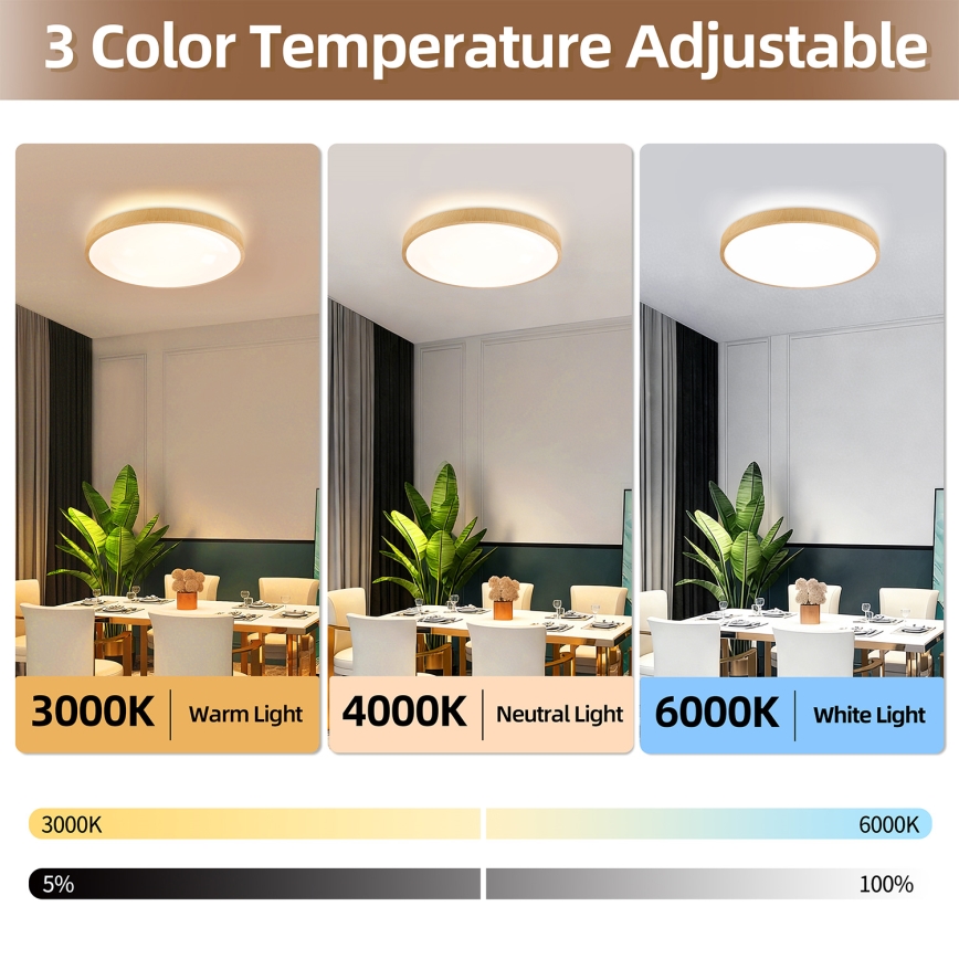 Brilagi - Димируемо LED таванно осветително тяло GLASS POOL DOUBLE LED/60W/230V 3000-6000K 50 см дървесен декор + дистанционно управление