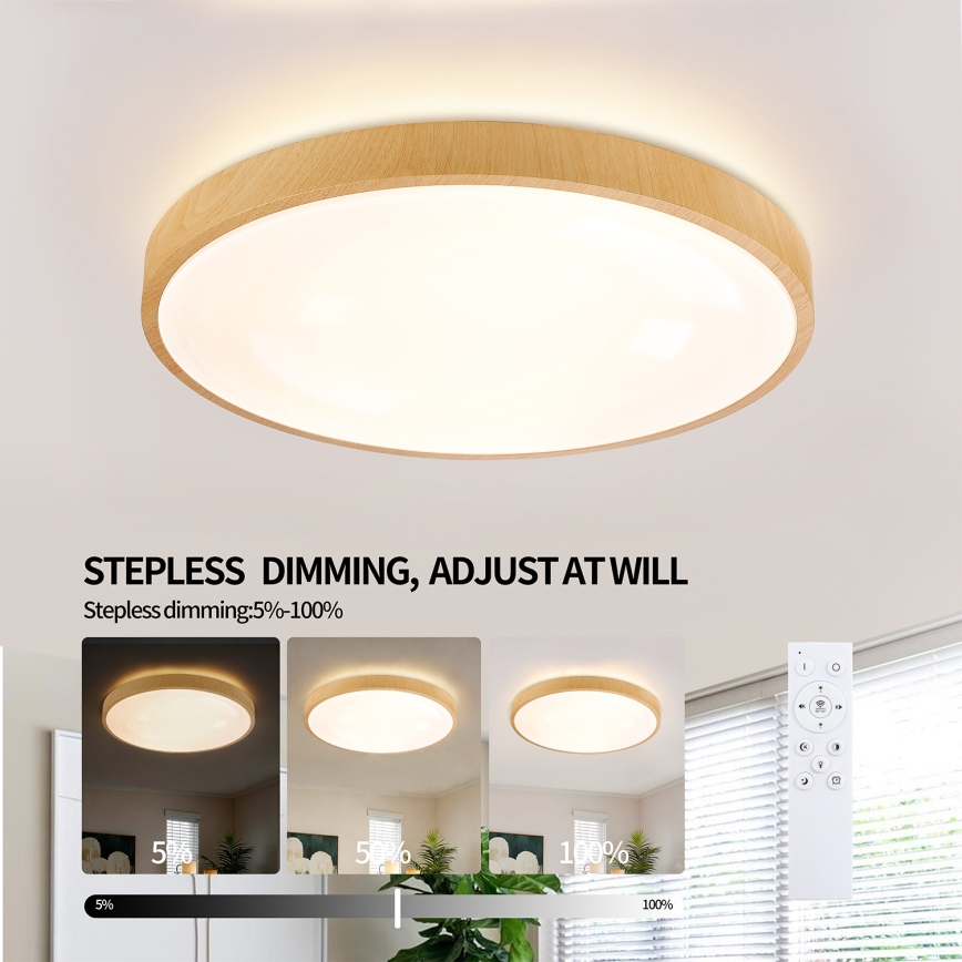 Brilagi - Димируемо LED таванно осветително тяло GLASS POOL DOUBLE LED/60W/230V 3000-6000K 50 см дървесен декор + дистанционно управление