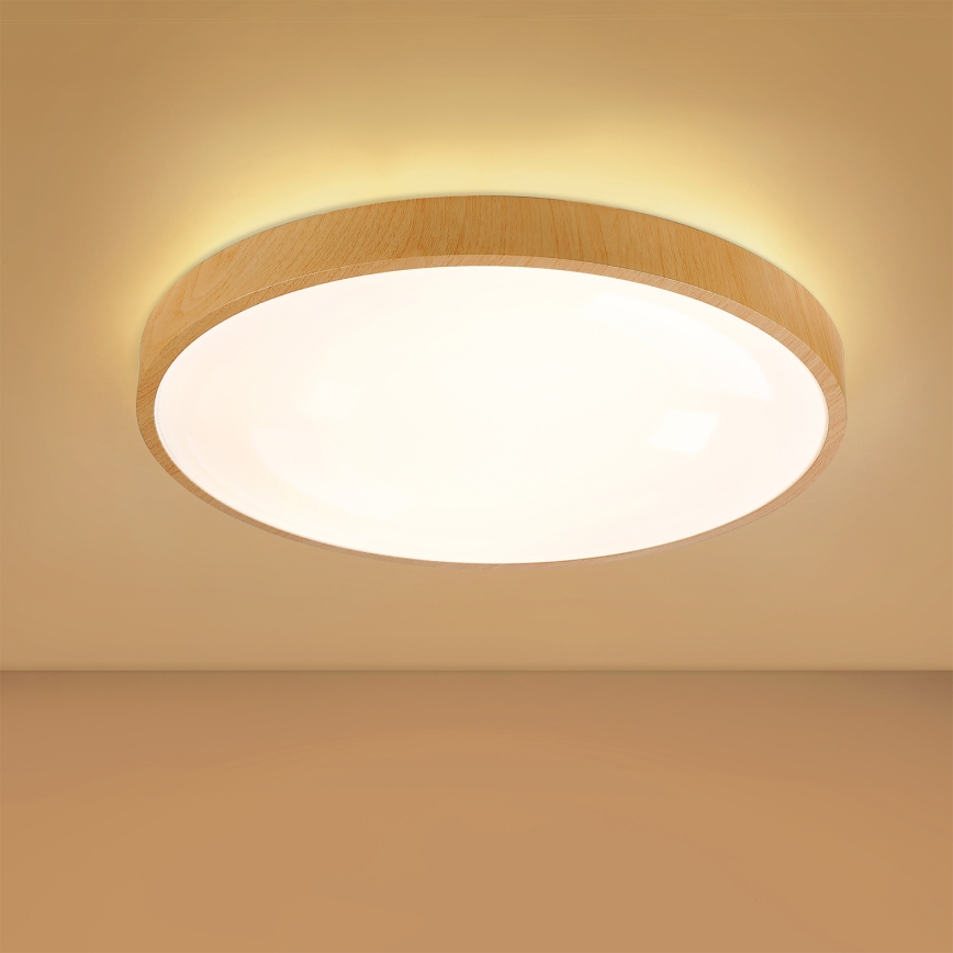 Brilagi - Димируемо LED таванно осветително тяло GLASS POOL DOUBLE LED/60W/230V 3000-6000K 50 см дървесен декор + дистанционно управление