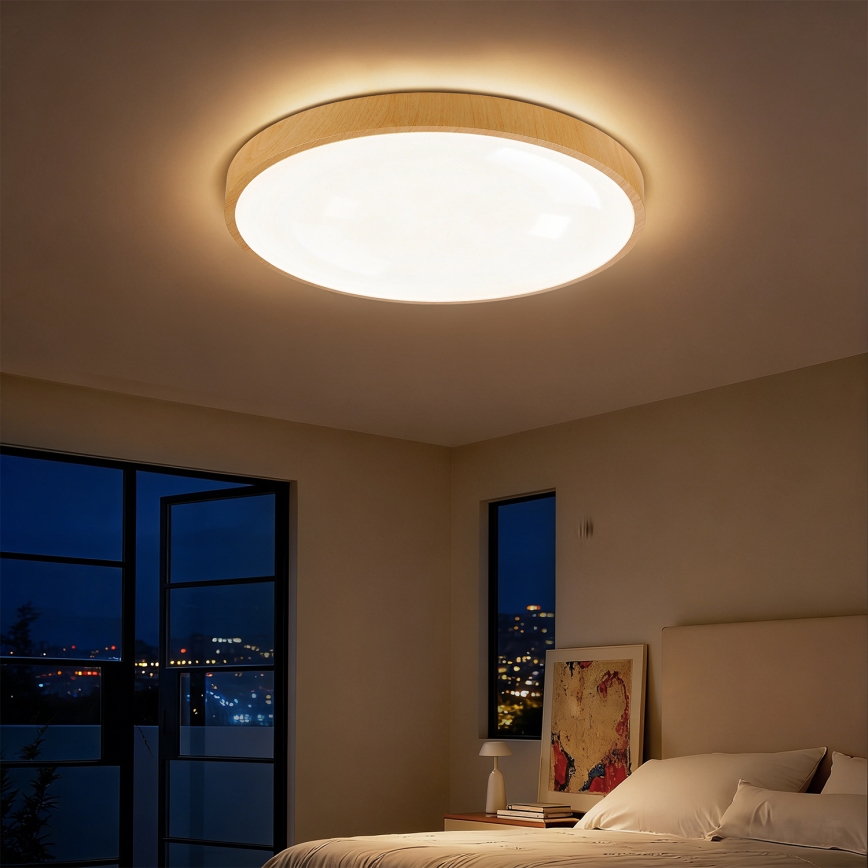 Brilagi - Димируемо LED таванно осветително тяло GLASS POOL DOUBLE LED/60W/230V 3000-6000K 50 см дървесен декор + дистанционно управление