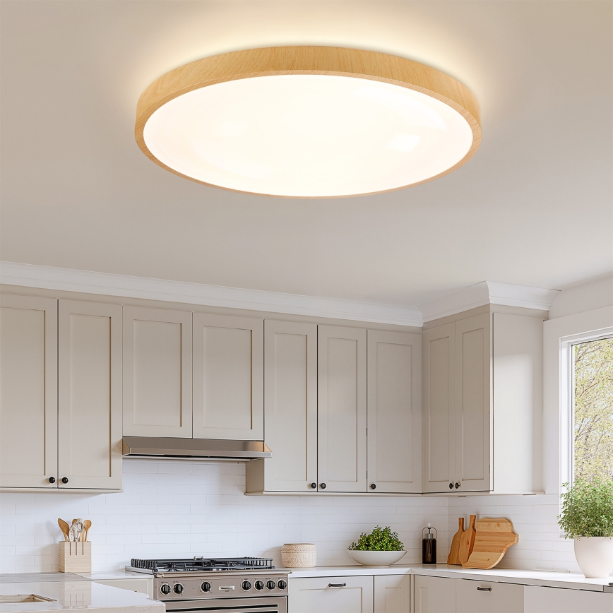 Brilagi - LED Димируемо таванно осветително тяло GLASS POOL DOUBLE LED/80W/230V 3000-6000K 60 cm с дървесен декор + дистанционно управление
