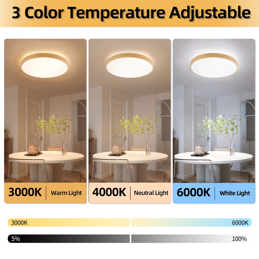 Brilagi - LED Димируемо таванно осветително тяло GLASS POOL DOUBLE LED/80W/230V 3000-6000K 60 cm с дървесен декор + дистанционно управление