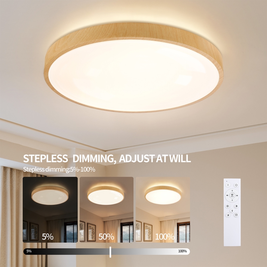 Brilagi - LED Димируемо таванно осветително тяло GLASS POOL DOUBLE LED/80W/230V 3000-6000K 60 cm с дървесен декор + дистанционно управление