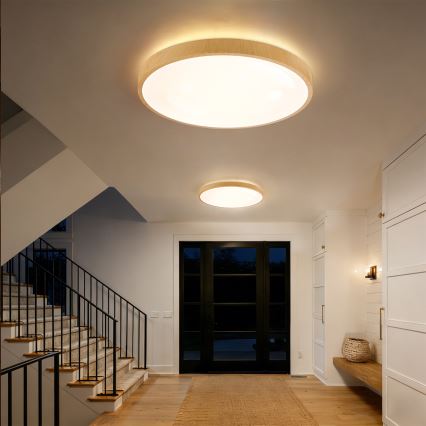 Brilagi - LED Димируемо таванно осветително тяло GLASS POOL DOUBLE LED/80W/230V 3000-6000K 60 cm с дървесен декор + дистанционно управление