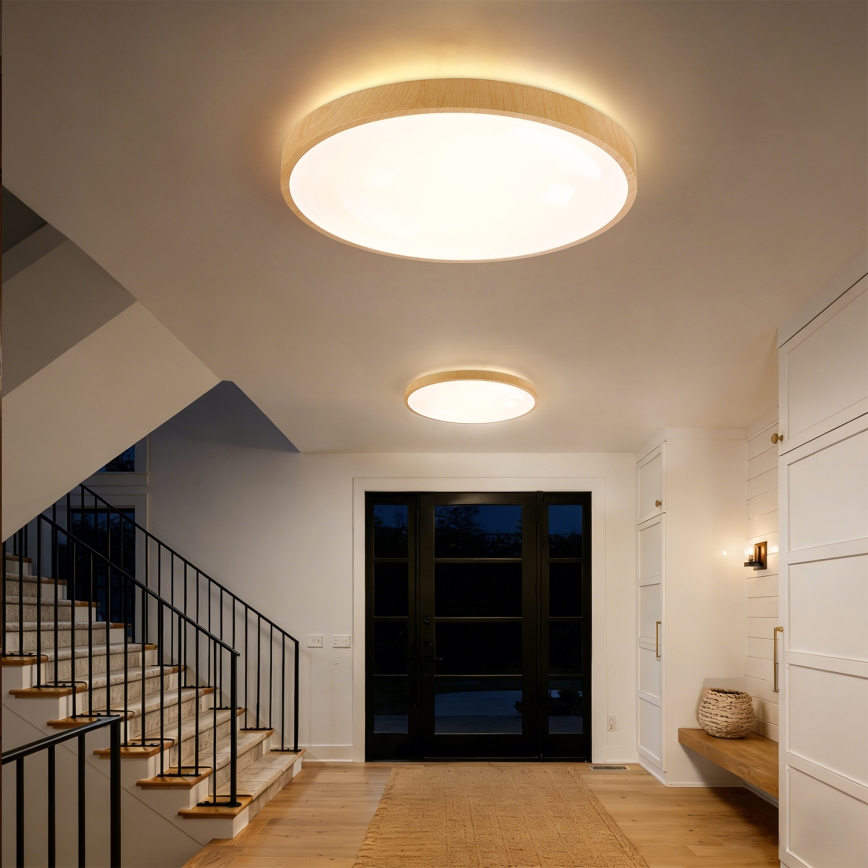 Brilagi - LED Димируемо таванно осветително тяло GLASS POOL DOUBLE LED/80W/230V 3000-6000K 60 cm с дървесен декор + дистанционно управление