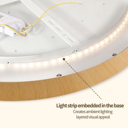 Brilagi - LED Димируемо таванно осветително тяло GLASS POOL DOUBLE LED/80W/230V 3000-6000K 60 cm с дървесен декор + дистанционно управление