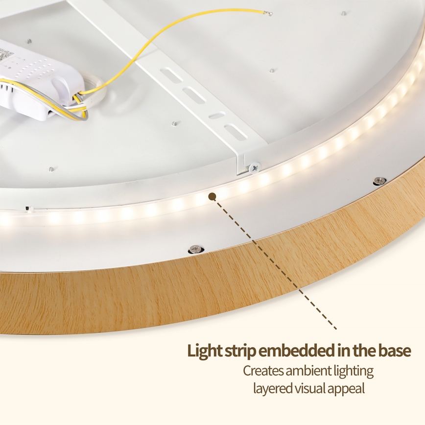Brilagi - LED Димируемо таванно осветително тяло GLASS POOL DOUBLE LED/80W/230V 3000-6000K 60 cm с дървесен декор + дистанционно управление
