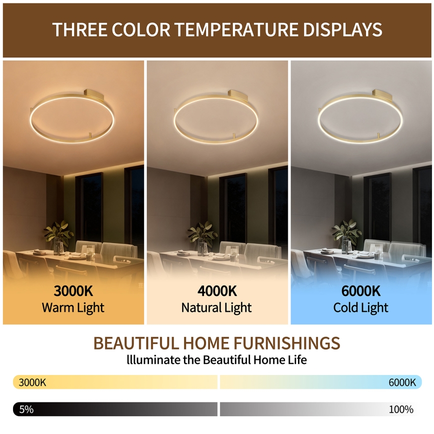 Brilagi - Димируемо LED таванно осветително тяло PORTOFINO LED/60W/230V 3000-6000K Ø 80 см златно + дистанционно управление