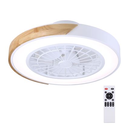 Brilagi - таванно LED осветително тяло с вентилатор, с функция за димиране LED/30W/230V 3000-6500K Ø 50 см бяло/дъб + дистанционно управление