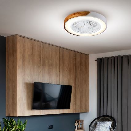 Brilagi - таванно LED осветително тяло с вентилатор, с функция за димиране LED/30W/230V 3000-6500K Ø 50 см бяло/дъб + дистанционно управление