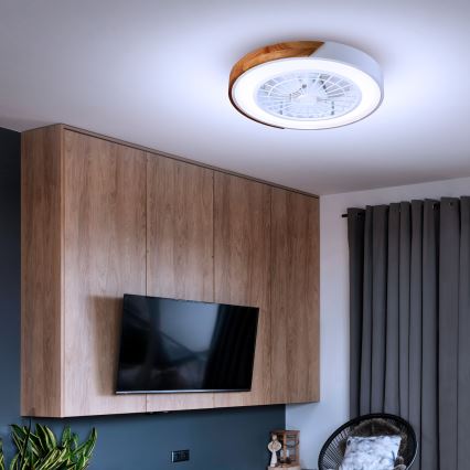 Brilagi - таванно LED осветително тяло с вентилатор, с функция за димиране LED/30W/230V 3000-6500K Ø 50 см бяло/дъб + дистанционно управление