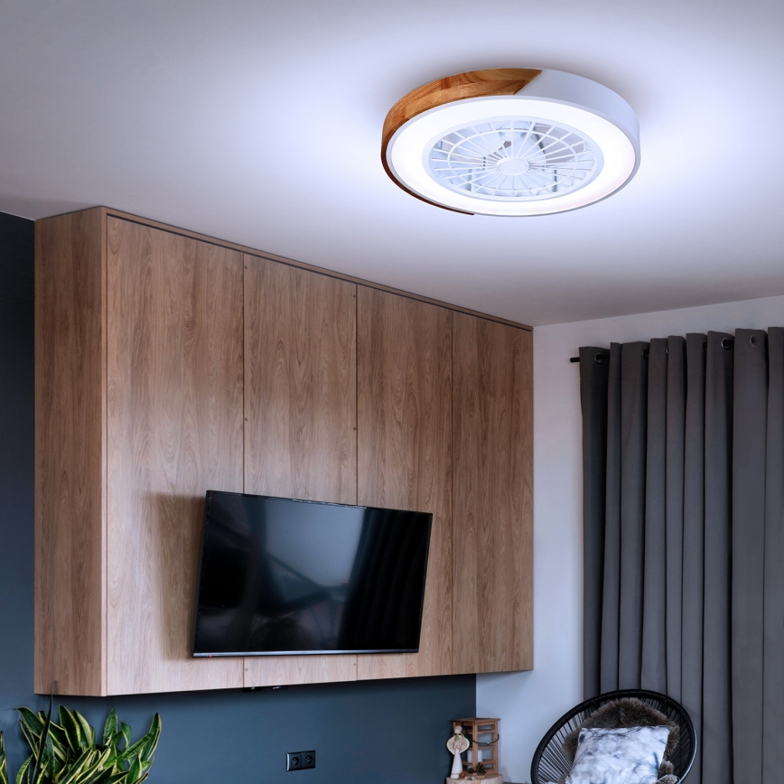 Brilagi - таванно LED осветително тяло с вентилатор, с функция за димиране LED/30W/230V 3000-6500K Ø 50 см бяло/дъб + дистанционно управление