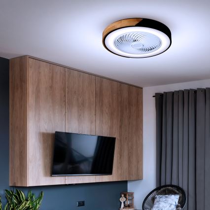 Brilagi - Димируема LED таванна лампа с вентилатор LED/30W/230V 3000-6500K Ø 50 см черно/дъб + дистанционно управление