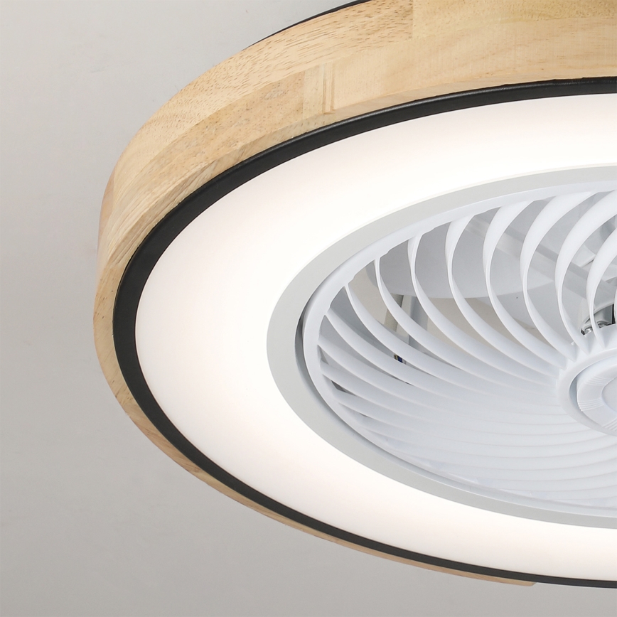 Brilagi - Димируема LED таванна лампа с вентилатор LED/30W/230V 3000-6500K Ø 50 см черно/дъб + дистанционно управление
