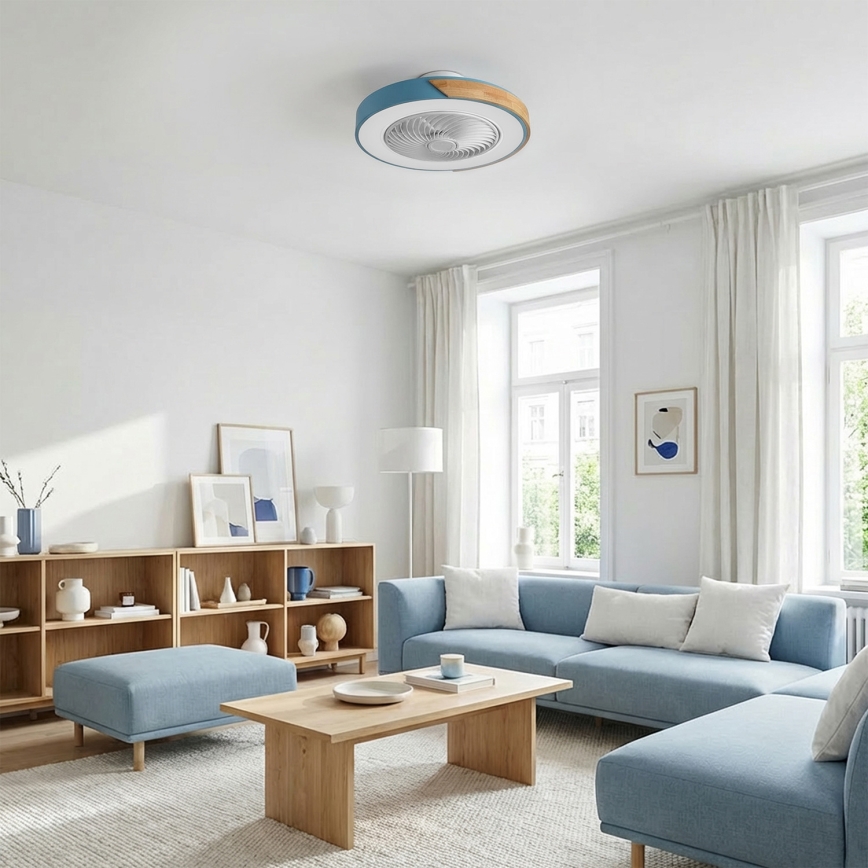 Brilagi - LED димируемо таванно осветително тяло с вентилатор LED/38W/230V 3000-6500K Ø 50 см син/дъб + дистанционно управление