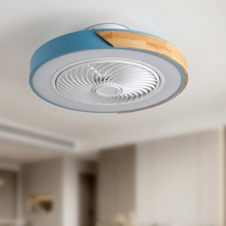 Brilagi - LED димируемо таванно осветително тяло с вентилатор LED/38W/230V 3000-6500K Ø 50 см син/дъб + дистанционно управление