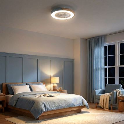 Brilagi - LED димируемо таванно осветително тяло с вентилатор LED/38W/230V 3000-6500K Ø 50 см син/дъб + дистанционно управление