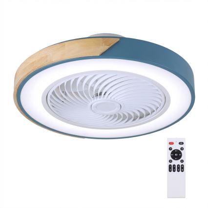 Brilagi - LED димируемо таванно осветително тяло с вентилатор LED/38W/230V 3000-6500K Ø 50 см син/дъб + дистанционно управление