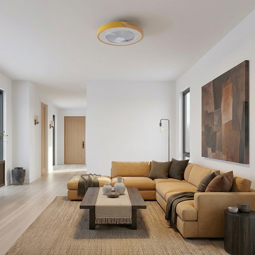 Brilagi - LED димируем таванен плафон с вентилатор LED/38W/230V 3000-6500K Ø 50 см златист/дъб + дистанционно управление