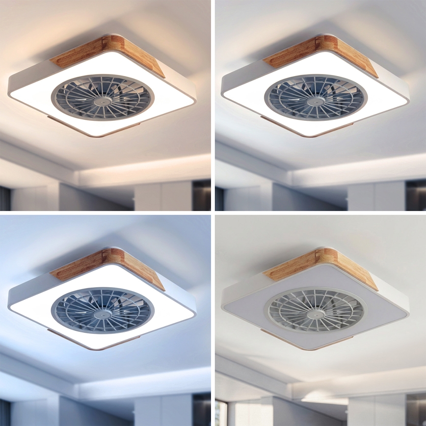 BRILAGI - Димируемо LED таванно осветително тяло с вентилатор LED/38W/230V 3000-6500K 50x50 см бяло/дъб + дистанционно управление