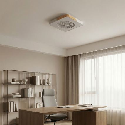 BRILAGI - Димируемо LED таванно осветително тяло с вентилатор LED/38W/230V 3000-6500K 50x50 см бяло/дъб + дистанционно управление