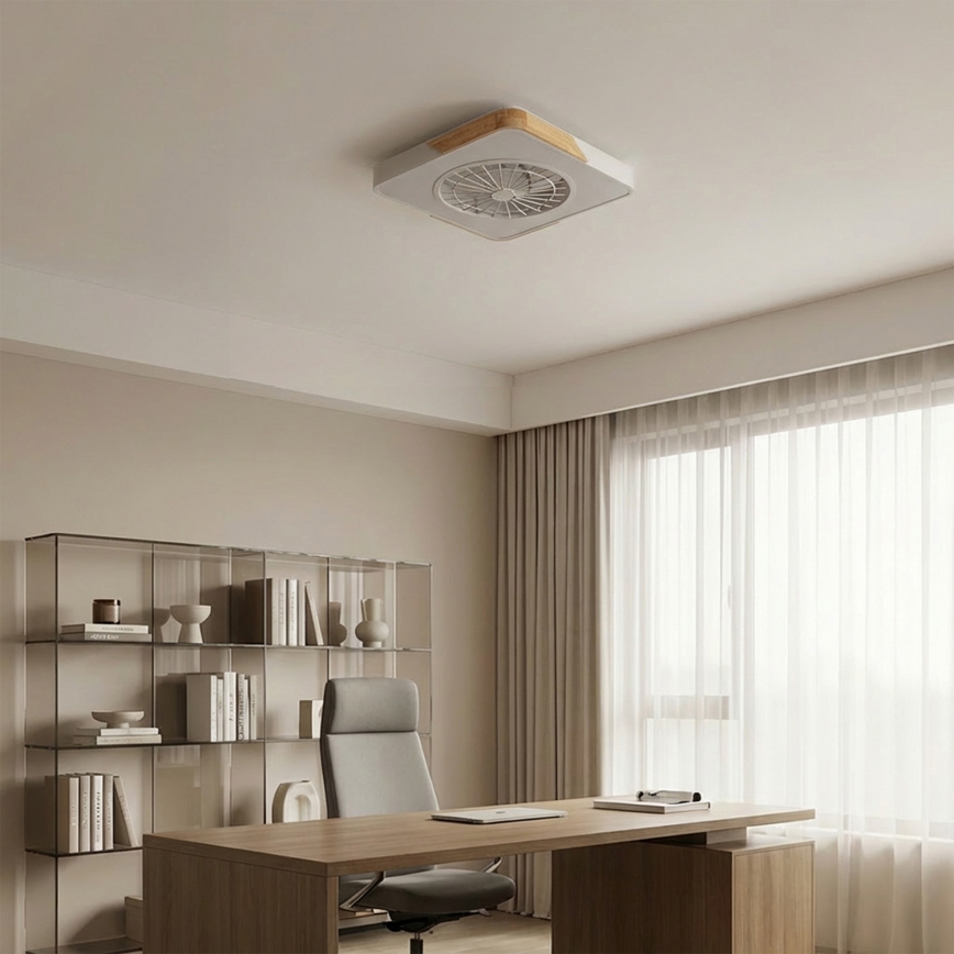 BRILAGI - Димируемо LED таванно осветително тяло с вентилатор LED/38W/230V 3000-6500K 50x50 см бяло/дъб + дистанционно управление
