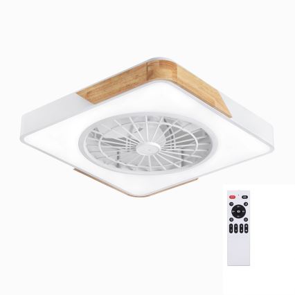 BRILAGI - Димируемо LED таванно осветително тяло с вентилатор LED/38W/230V 3000-6500K 50x50 см бяло/дъб + дистанционно управление
