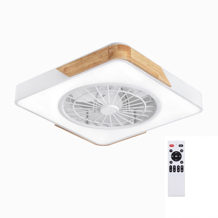 BRILAGI - Димируемо LED таванно осветително тяло с вентилатор LED/38W/230V 3000-6500K 50x50 см бяло/дъб + дистанционно управление