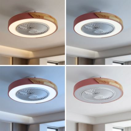 Brilagi - LED димируем таванен осветител с вентилатор LED/38W/230V 3000-6500K 3000-6500K диаметър 50 cm розово/дъб + дистанционно управление
