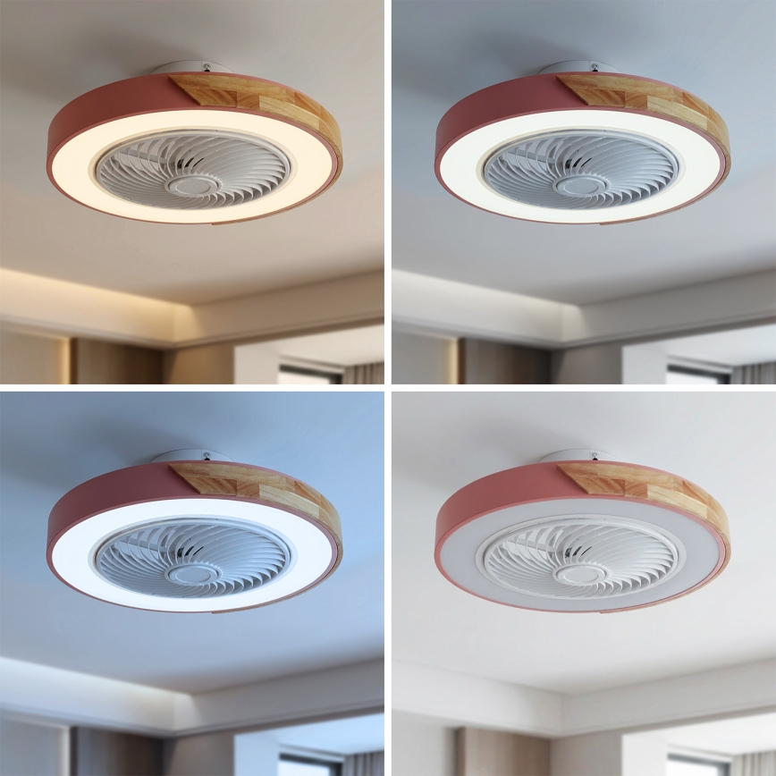 Brilagi - LED димируем таванен осветител с вентилатор LED/38W/230V 3000-6500K 3000-6500K диаметър 50 cm розово/дъб + дистанционно управление