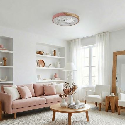 Brilagi - LED димируем таванен осветител с вентилатор LED/38W/230V 3000-6500K 3000-6500K диаметър 50 cm розово/дъб + дистанционно управление