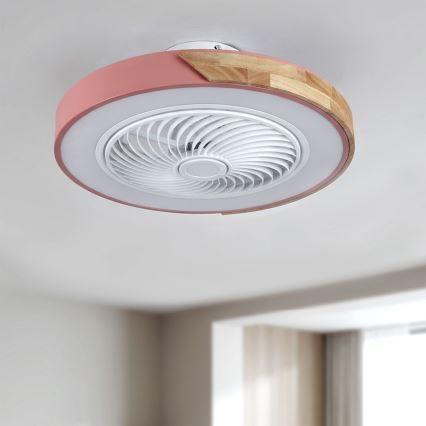 Brilagi - LED димируем таванен осветител с вентилатор LED/38W/230V 3000-6500K 3000-6500K диаметър 50 cm розово/дъб + дистанционно управление