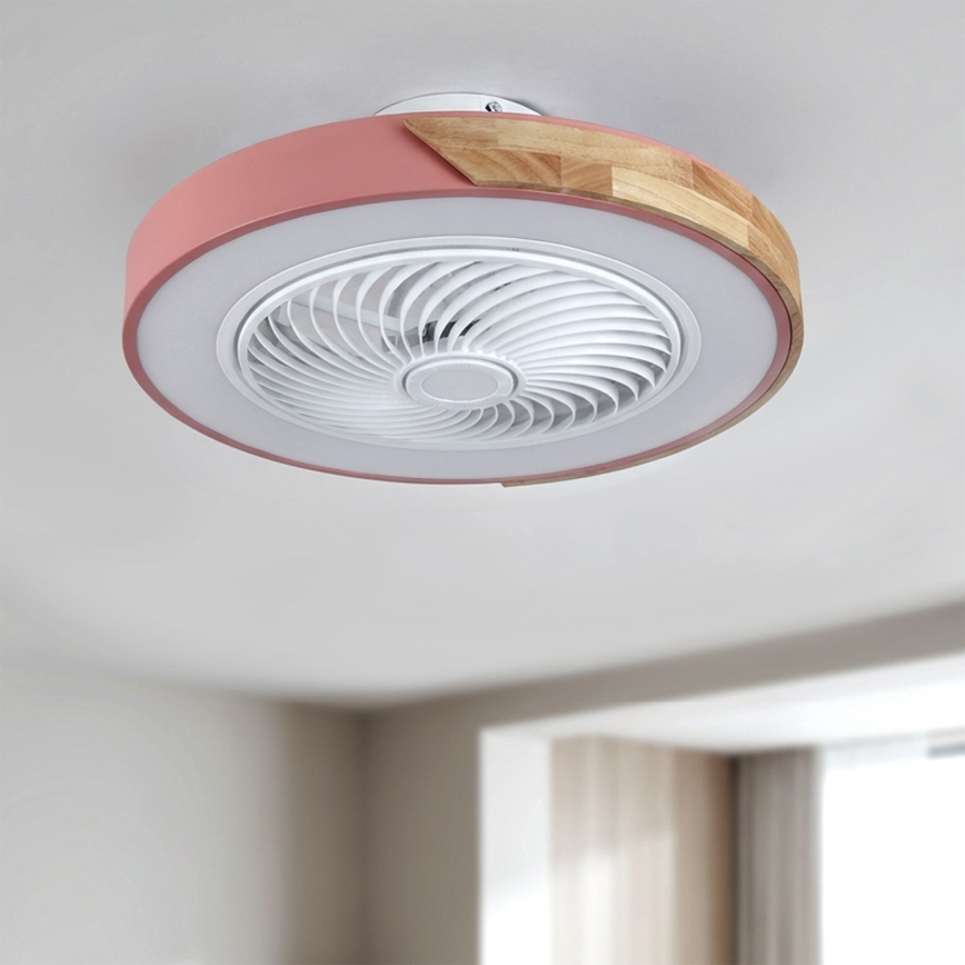 Brilagi - LED димируем таванен осветител с вентилатор LED/38W/230V 3000-6500K 3000-6500K диаметър 50 cm розово/дъб + дистанционно управление