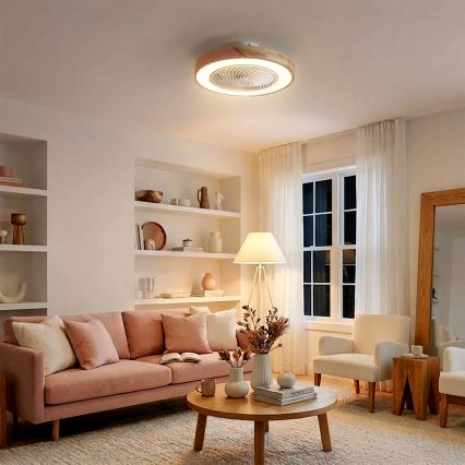 Brilagi - LED димируем таванен осветител с вентилатор LED/38W/230V 3000-6500K 3000-6500K диаметър 50 cm розово/дъб + дистанционно управление