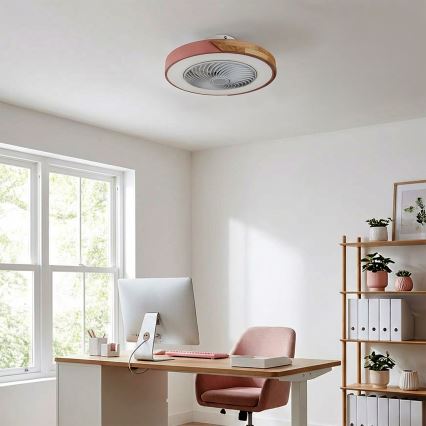 Brilagi - LED димируем таванен осветител с вентилатор LED/38W/230V 3000-6500K 3000-6500K диаметър 50 cm розово/дъб + дистанционно управление