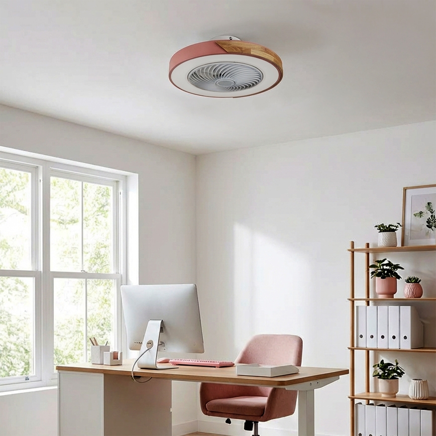 Brilagi - LED димируем таванен осветител с вентилатор LED/38W/230V 3000-6500K 3000-6500K диаметър 50 cm розово/дъб + дистанционно управление
