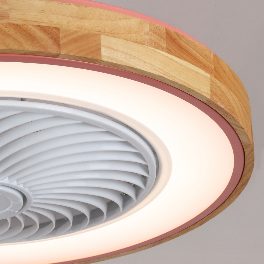 Brilagi - LED димируем таванен осветител с вентилатор LED/38W/230V 3000-6500K 3000-6500K диаметър 50 cm розово/дъб + дистанционно управление