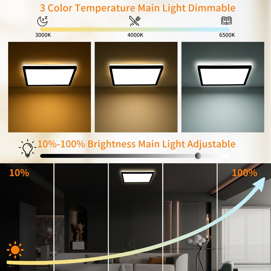 Brilagi - LED плафон с възможност за димиране ULTRA SLIM LED/18W/230V 2700-6500K 30x30 cm черен + дистанционно управление