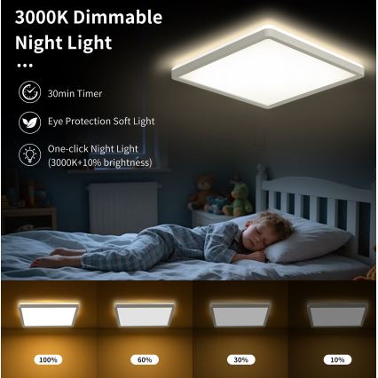 Brilagi - LED регулируемо таванно осветително тяло ULTRA SLIM LED/18W/230V 2700-6500K 30x30 см бяло + дистанционно управление