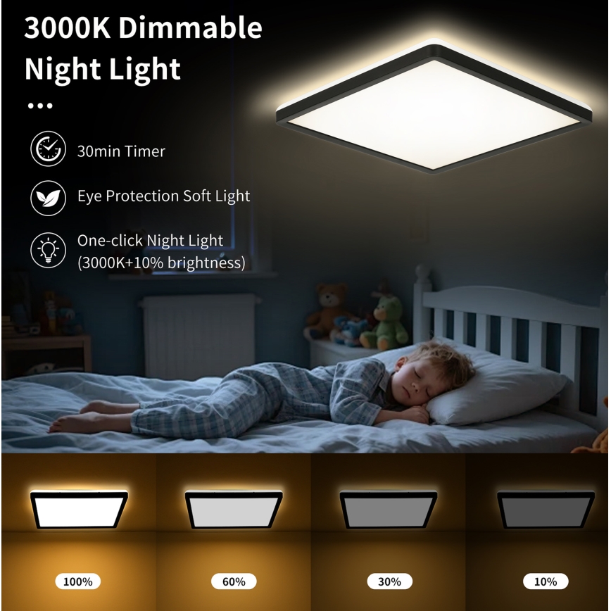 Brilagi - LED регулируемо таванно осветително тяло ULTRA SLIM LED/18W/230V 2700-6500K 30x30 см черно + дистанционно управление