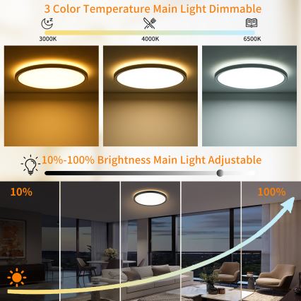 Brilagi - LED регулируемо таванно осветително тяло ULTRA SLIM LED/24W/230V 2700-6500K Ø 42 см черно + дистанционно управление