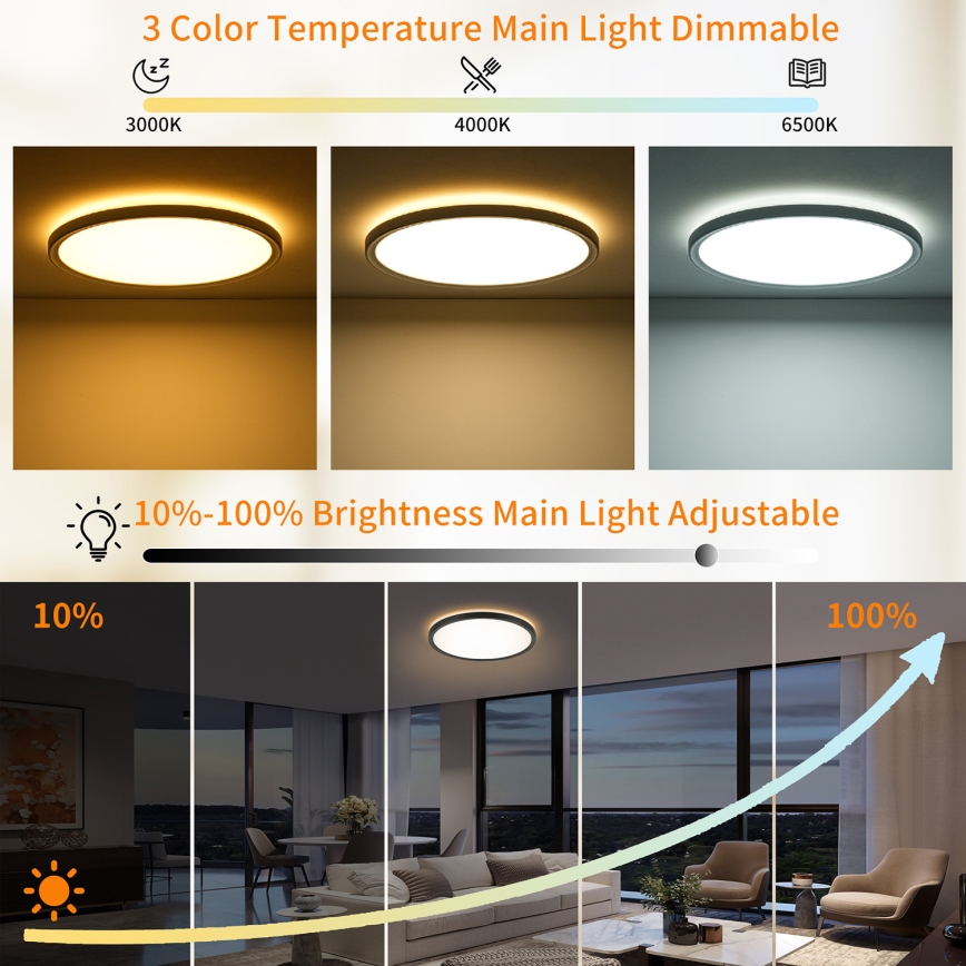 Brilagi - LED регулируемо таванно осветително тяло ULTRA SLIM LED/24W/230V 2700-6500K Ø 42 см черно + дистанционно управление