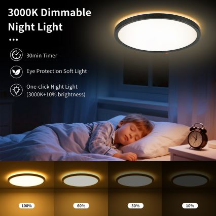 Brilagi - LED регулируемо таванно осветително тяло ULTRA SLIM LED/24W/230V 2700-6500K Ø 42 см черно + дистанционно управление