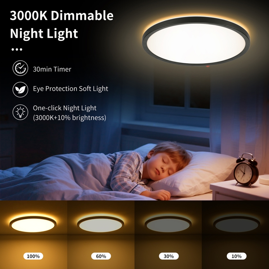 Brilagi - LED регулируемо таванно осветително тяло ULTRA SLIM LED/24W/230V 2700-6500K Ø 42 см черно + дистанционно управление