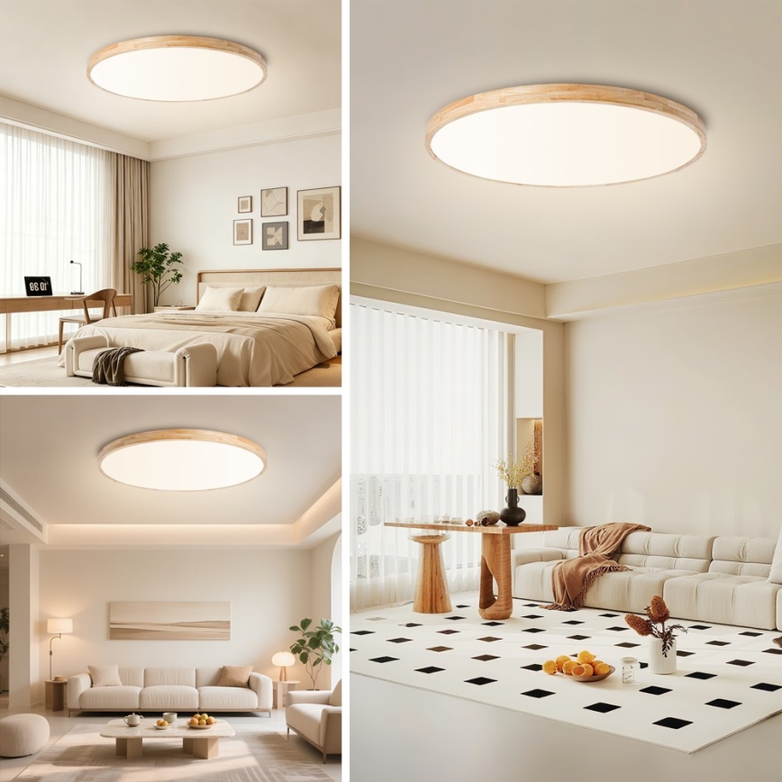 Brilagi - Димируемо LED таванно осветително тяло WOODLINE LED/128W/230V 3000-6000K дъб Ø 100 см + дистанционно управление