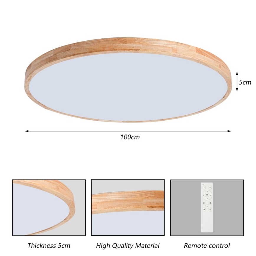 Brilagi - Димируемо LED таванно осветително тяло WOODLINE LED/128W/230V 3000-6000K дъб Ø 100 см + дистанционно управление