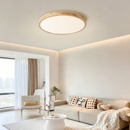Brilagi - Димируемо LED таванно осветително тяло WOODLINE LED/72W/230V 3000-6000K дъб Ø 60 см + дистанционно управление