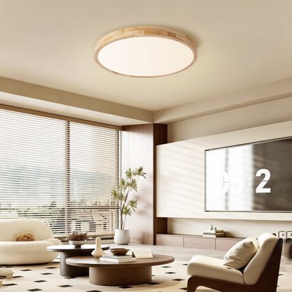 Brilagi - Димируемо LED таванно осветително тяло WOODLINE LED/72W/230V 3000-6000K дъб Ø 60 см + дистанционно управление