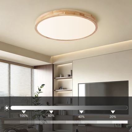 Brilagi - Димируемо LED таванно осветително тяло WOODLINE LED/72W/230V 3000-6000K дъб Ø 60 см + дистанционно управление
